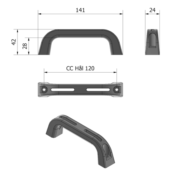 Plasthandtag till rektangulär lucka