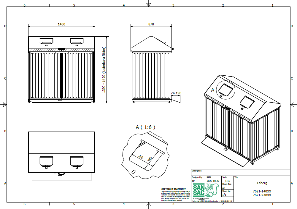 Kärlskåp - Taberg 2x240 liter